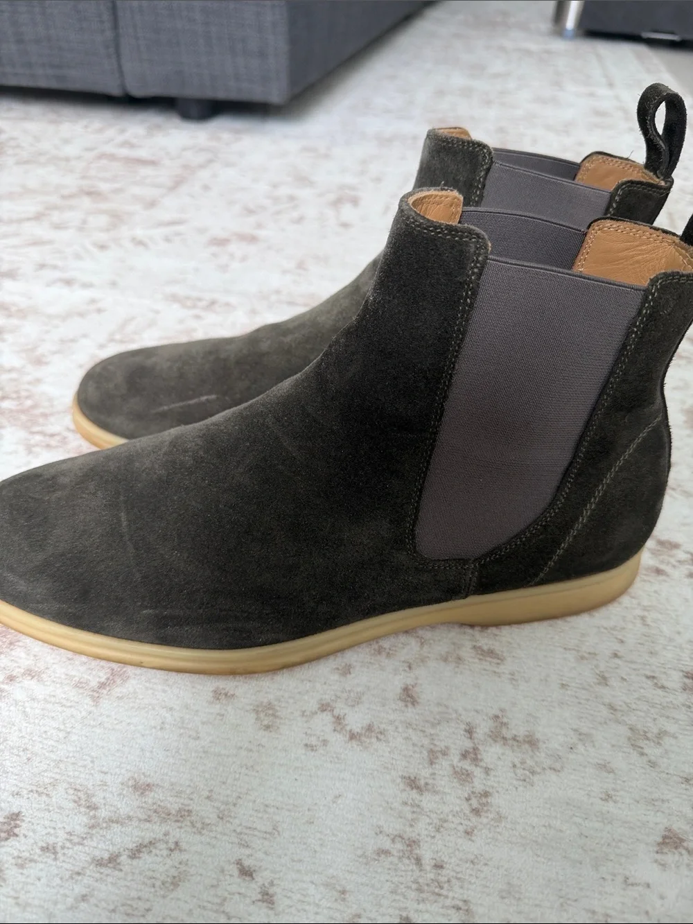 Loro Piana Men's Chukka Boots in Dark Brown Suede with Tan Sole